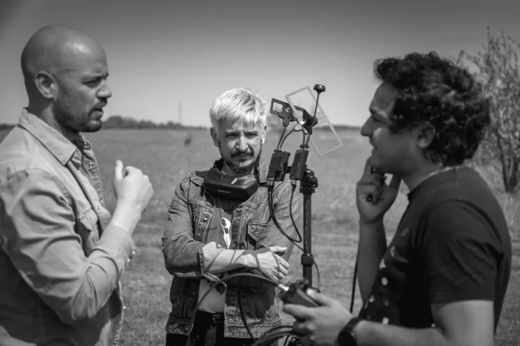 Siim Maivel (left), Sergeii Kharagorgiiev (centre) and Mark Cowan (right) with Lendurai UAV (photo provided by Lendurai