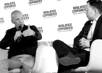 Dr Gundbert Scherf, Helsing, and Paul Kwan, General Catalyst, on stage at Resilience Conference 2024