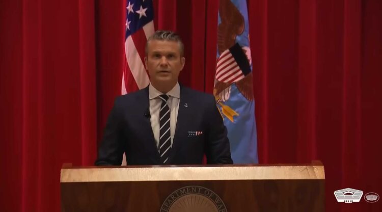 SECWAR ARSENAL OF FREEDOM FULL SPEECH screenshot via Department of War Youtube channel