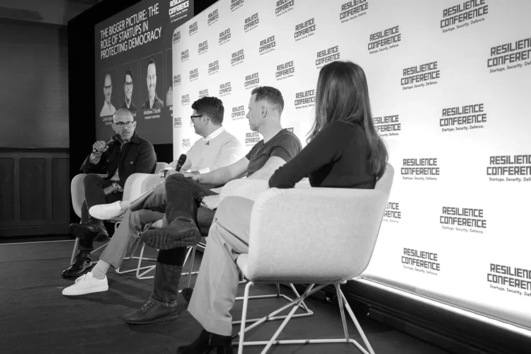 Carlos Espinal of Seedcamp, Khaled Helioui from Plural, 7pc Venture’s Andrew J Scott, and Alexa Liautaud from General Catalyst; Resilience Conference 2024