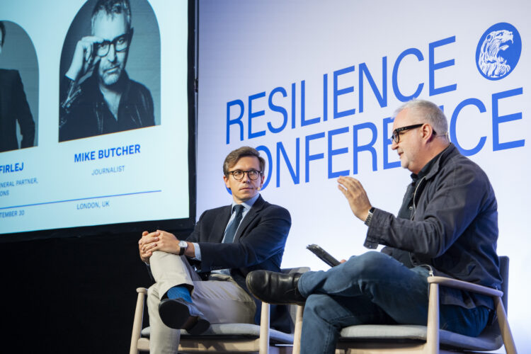 Mikolaj Firlej, co-founder and general partner at Expeditions, on stage at Resilience Conference.