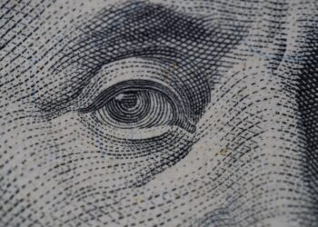 Detailed close-up of an illustration from a dollar bill, focusing on intricate line work.