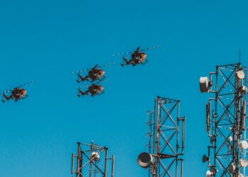 helicopters and signal towers