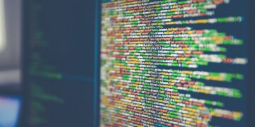 Colorful software or web code on a computer monitor