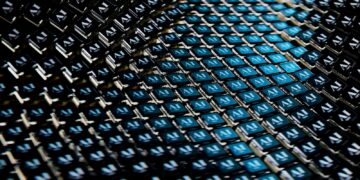 A close up view of a blue and black fabric