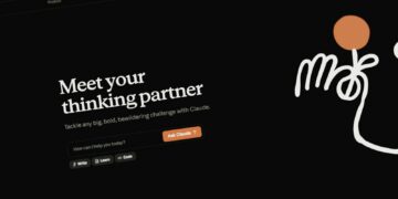 Website interface with text and abstract drawing