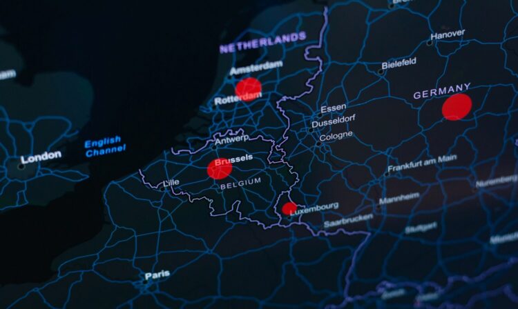 Dark digital map of north-western Europe